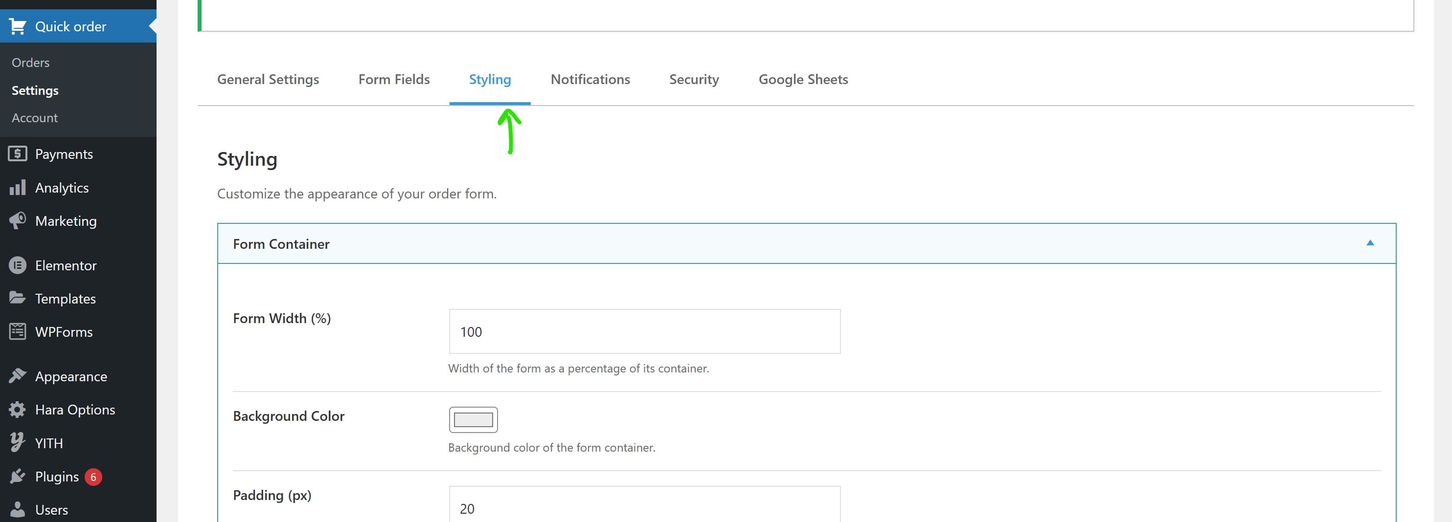 Settings Style Screenshot