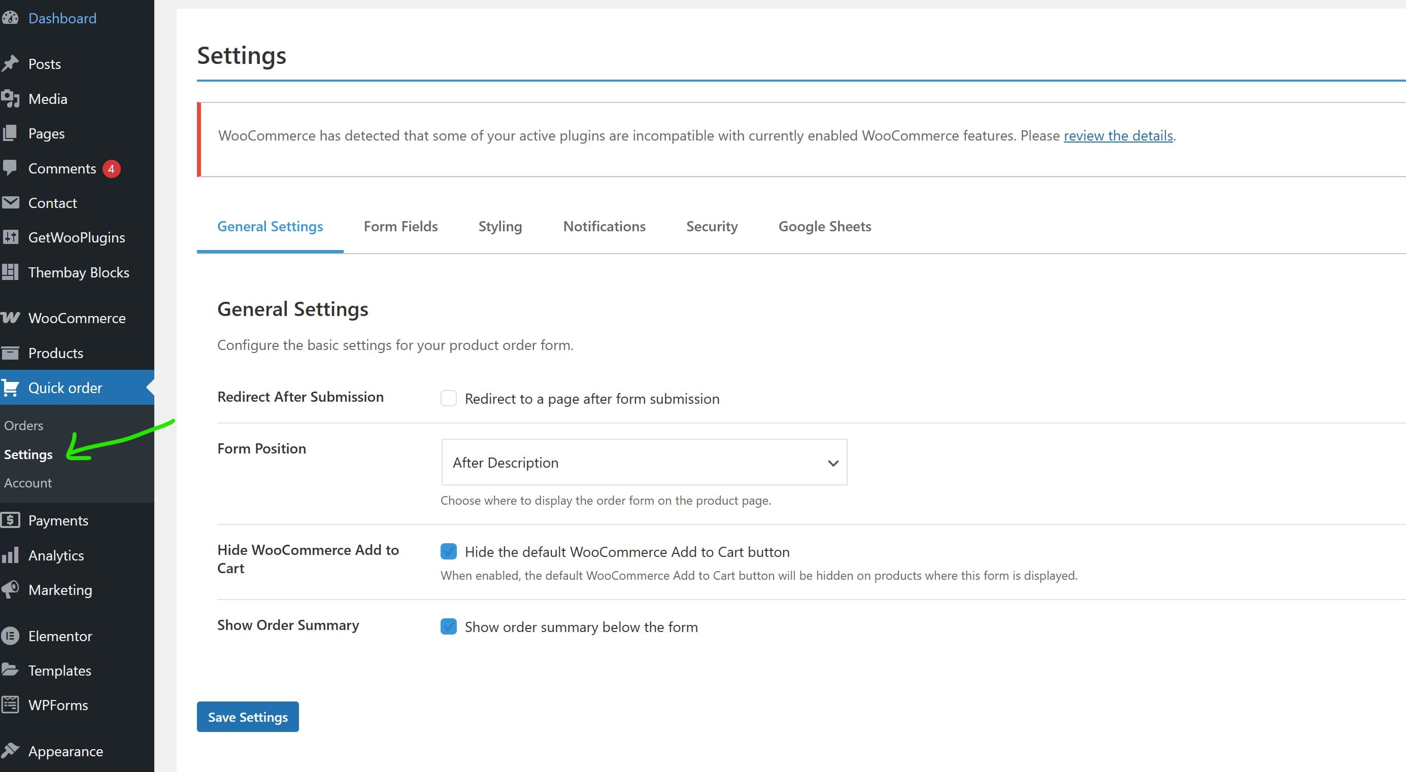 Plugin settings configuration screenshot
